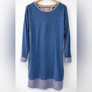 Pip Studio Amsterdam Blue Long Sleeve Tunic Dress Medium | Printed Trim Cotton